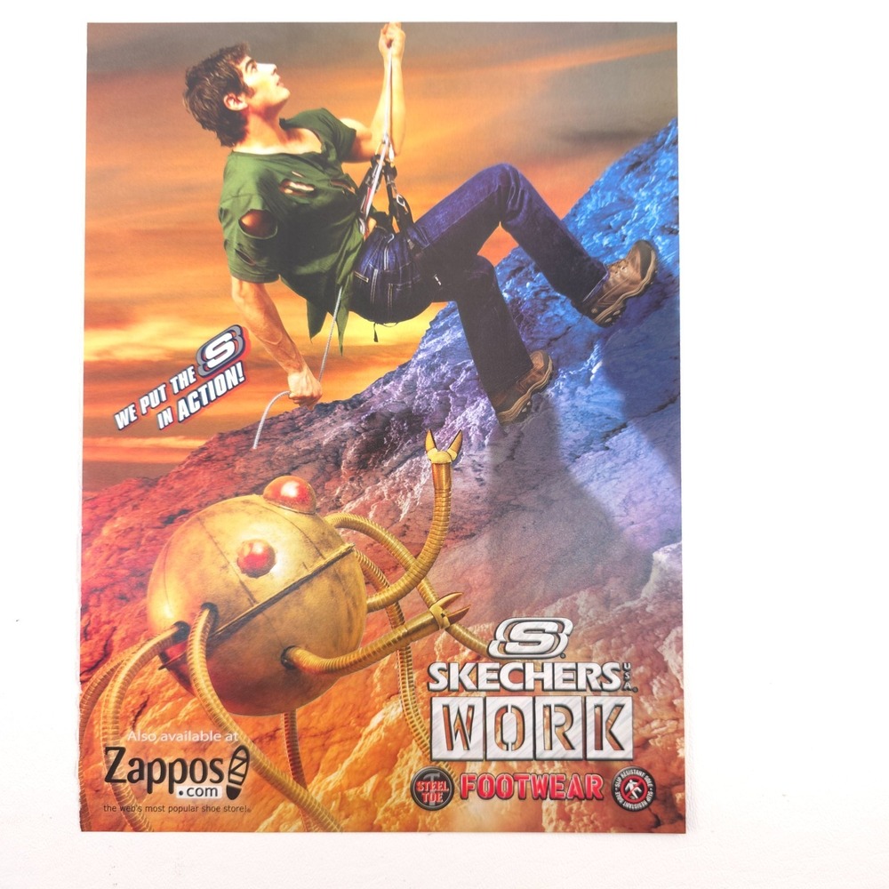Skechers Climber Work Footwear Print Ad 2000s Retro Climbing Robot Decor